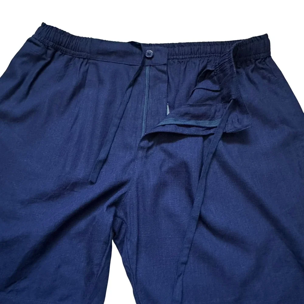 boohooMAN Half & Half Waistband Slim Fit Pleat Linen Blend Shorts XL Navy NEW